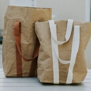 Trader Joe’s Tote Bag Supernatural Washable Paper w/Woven Brown Canvas Handles